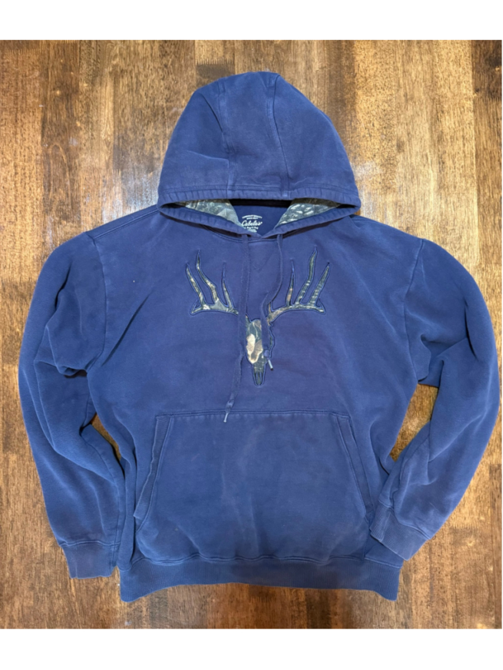 Vintage Men's Cabela's Deer Antler Hoodie Sweatshirt Size L Blue Green